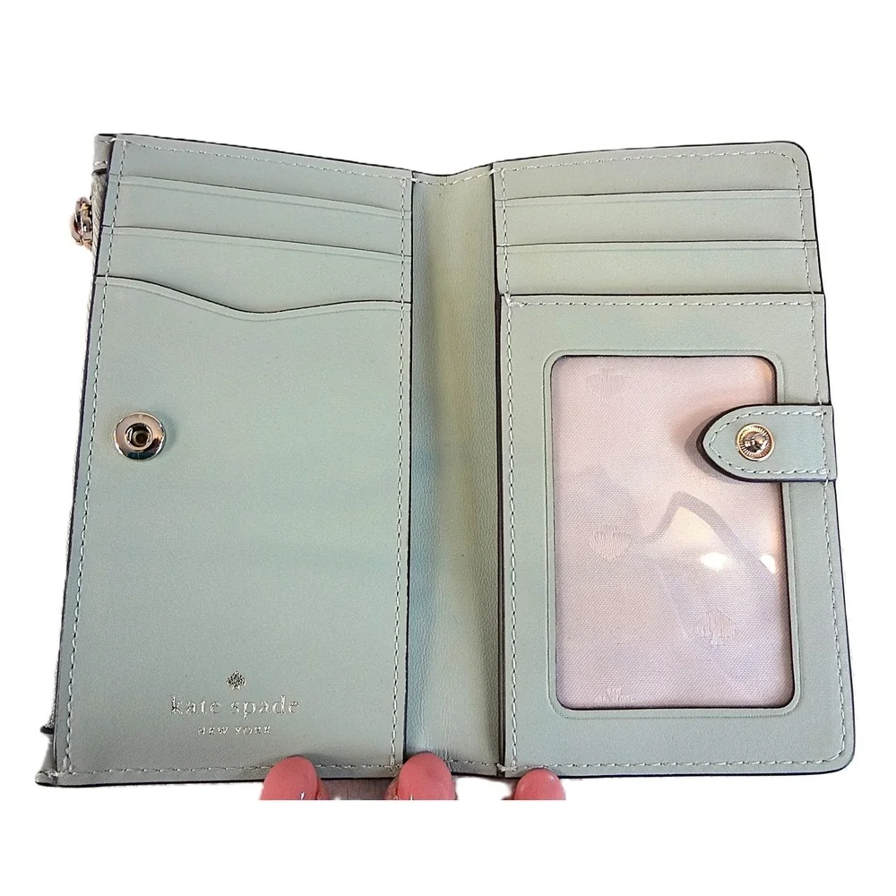 Kate Spade New York Pale Green Leather Zip Around Wallet Card Holder‎